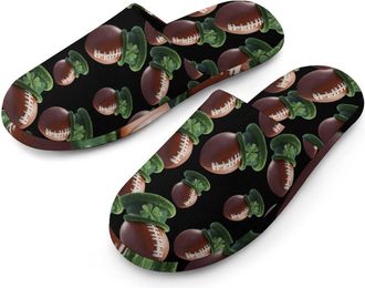 Generic Football with Shamrock Irish Hat Mens Flannel Slipper Soft Comfy House Shoes Non Slip Winter Warm Indoor Outdoor Slippers
