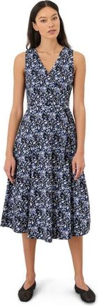 Pact Fit & Flare Easy V-Neck Dress Made With Organic Cotton in Paradise Petals Navy Blue at Nordstrom, Size Xx-Large