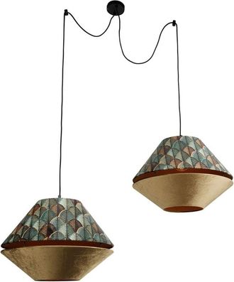 QAZQA Cl&aacute;sico/antiguo L&aacute;mpara Colgante Negra Con Doble Pantalla De Terciopelo, Dise&ntilde;o De Hojas Y Beige, 2 Luces - Cava Luxe Terciopelo /textil /acero Redond