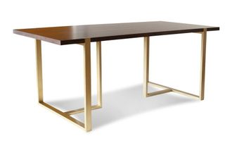 PIB Mesa de comedor de metal dorado y madera marron