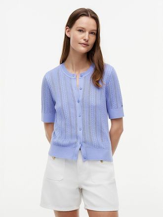 Tommy Hilfiger Womens Short-Sleeve Mixed-Knit Cardigan - Purple - XXL