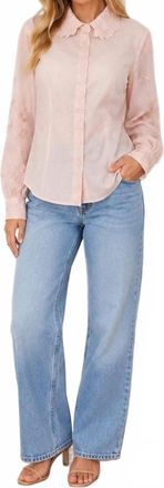 Elie Tahari Long Sheer Sleeves Embroidered Flowers Blouse In Pink