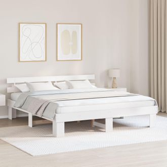 Berkfield Home Bed Frame with Headboard White 200x200 cm Solid Wood Pine