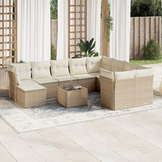 vidaXL Set De Sof&aacute;s De Jard&iacute;n 11pzas Con Cojines Rat&aacute;n Sint&eacute;tico Beige Vidaxl