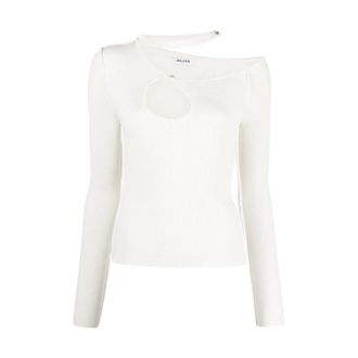 Julfer Geribbelde Cut-Out Gebreide Top - Dames - Ronde hals truien - Wit - XS - Truien & Vesten