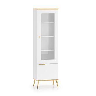 Petits Meubles Vitrina 2 puertas blanca y dorada fachada de mdf blanco