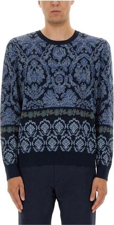 Etro Round-neck Truien - Heren - Ronde hals truien - Blauw - XL - Katoen - Truien & Vesten