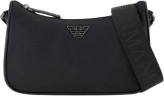 Emporio Armani Tassen, Dames, Zwart, ONE Size, Nylon, Logo-plaque Crossbody Tas