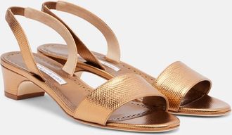 Manolo Blahnik Sandalias Patopia de piel metalizada grabada