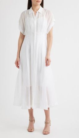BOSS Davinata Pleated Sheer Shirtdress in Bright White at Nordstrom, Size 12