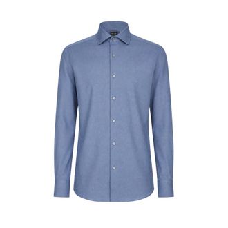 Ermenegildo Zegna Overhemden, Heren, Blauw, XL, Katoen, Katoenen en Kasjmier Overhemd