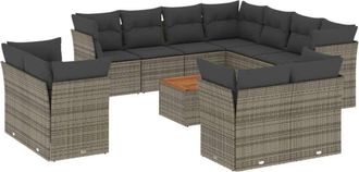 vidaXL Set De Sof&aacute;s De Jard&iacute;n 12 Pzas Con Cojines Rat&aacute;n Sint&eacute;tico Gris Vidaxl