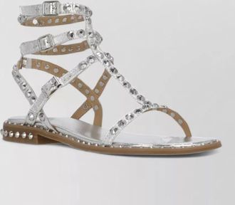 Ash metal leather flat sandals studded design