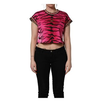 Dolce & Gabbana T-Shirts, female, Pink, Size: 3XS Sleeveless Crew Neck Cropped T-shirt