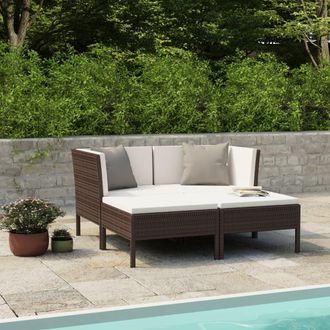 vidaXL Set Muebles De Jard&iacute;n 4 Piezas Y Cojines Rat&aacute;n Sint&eacute;tico Marr&oacute;n Vidaxl