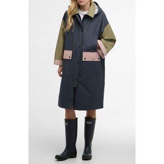 Barbour Blearigg Water Repellent Longline Hooded Jacket in Dusk Grey /Gardenia at Nordstrom, Size 14 Us
