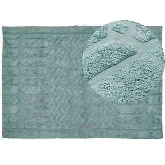 Beliani Alfombra De Algod&oacute;n Verde Menta 160 X 230 Cm Hecho A Mano Patr&oacute;n Geom&eacute;trico Sirnak