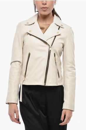 AllSaints Leather Biker Jacket with Zip Pockets size 40