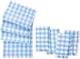 Elrene Set Of 4 Knotted Gingham Table Runner & Napkin Set