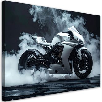Feeby Cuadro Sobre Lienzo, Motocicleta Deportiva Blanca, 120x80