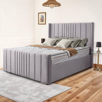 Fimous UK Bed Furniture Balmoral Wingback Ottoman Gas Lift Upholstered Bed with 48 Headboard in Silver | Size: Single