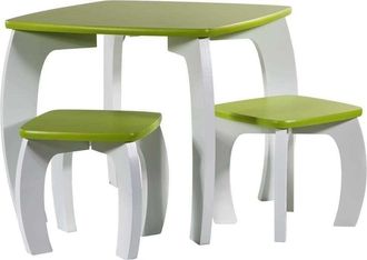 Wanderlust Deco Wanderlust Deco - Set Mesa Y 2 Taburetes De Madera Blancos/verdes 96x48x42 H Cm