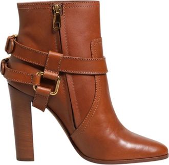 Dolce & Gabbana Bruin lederen DG-logo enkellaarsjes - Dames - Laarzen met Hak - Bruin - 40 1/2 EU - Leer - Schoenen