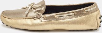 Tod's Tods Grey/gold Textured Suede Bow Slip On Loafers