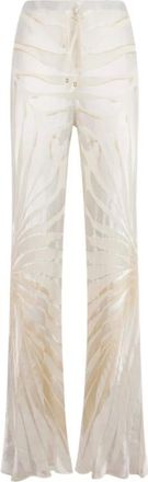 Roberto Cavalli Broeken, Dames, Wit, S, Leer, Broek Met Ray Devor&eacute; Print