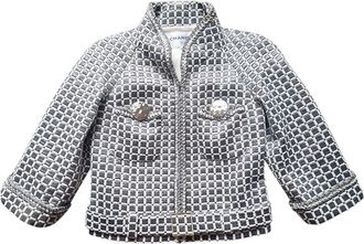 Chanel Grey Cropped Braided Edge Tweed Jacket Size 38