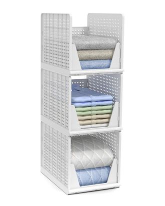 Sorbus Set Of 3 Extra Large Foldable Open-Front Stackable Plastic Baskets