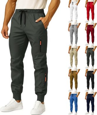 Generic Mens Slim Stretch Cuffed Cargo Pants, Slim Fit Cargo Pants Men Casual Cuffed Combat Trousers With Adjustable Waist Design Lightweight Drawstring Trous