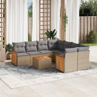 vidaXL Set De Sof&aacute;s De Jard&iacute;n 9 Pzas Con Cojines Rat&aacute;n Sint&eacute;tico Beige Vidaxl