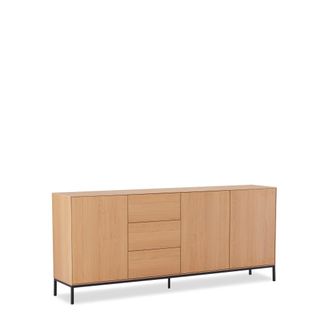 Koketto Home Aparador color roble 200cm con 3 puertas y patas met&aacute;licas