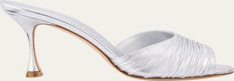 Manolo Blahnik Pirua Ruched Metallic Mule Sandals