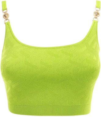 Versace Jacquard motief Viscose Top - Dames - Tops zonder mouwen - Groen - M - Tops