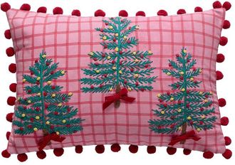 Peking Handicraft Plaid Trees With Poms Pillow