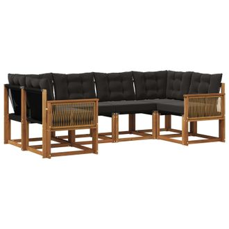 vidaXL Conjunto De Sof&aacute;s De Exterior 6 Pcs Natural Y Negro Vidaxl