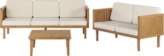 Beliani Conjunto De Jard&iacute;n 5 Plazas De Madera De Acacia Clara Beige Claro Mesa Sillas Cojines Baratti