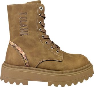 Alviero Martini 1A Classe Beige Geo Classic Leren Enkellaarzen - Dames - Veterlaarzen - Beige - 37 EU - Leer - Schoenen