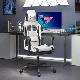 vidaXL Silla Gaming Con Reposapi&eacute;s Cuero Sint&eacute;tico Blanco Negro Vidaxl
