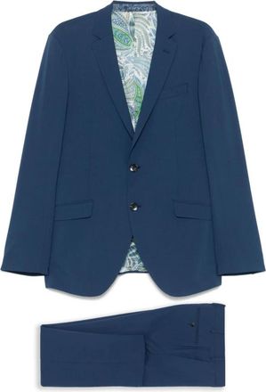 Etro Single-breasted pak - Heren - Business pakken - Blauw - M - Wol - Kostuums