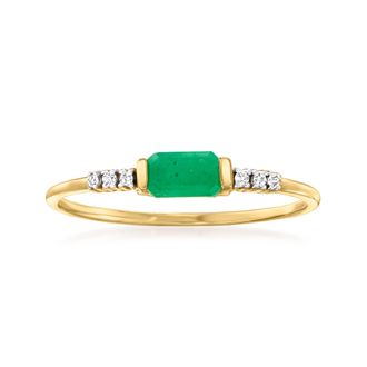 RS Pure by Ross-Simons Emerald Ring With Diamond Accents in 14kt Yellow Gold
