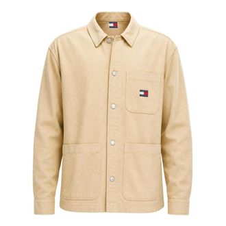 Tommy Jeans Casual Shirts, male, Beige, Size: XL Badge Oversized Fit Overshirt