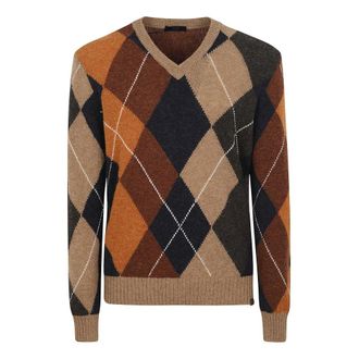 Fay V-hals Gebreide Kleding - Heren - V-hals truien - Bruin - M - Wol - Truien & Vesten