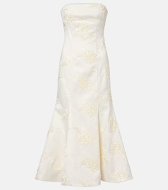Rotate Bridal floral-appliqu&eacute; satin midi dress