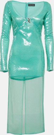 DAVID KOMA Pastel Green Sequin Midi Dress