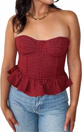 Olivaceous Checkmate Corset Strapless Top In Red