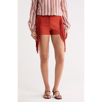 Longchamp Fringed Lambskin Leather Shorts in Brick at Nordstrom Rack, Size 10 Us / 42 Fr