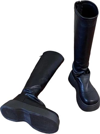 Generic Women Platform Thick Sole Knee High Boots Soft Leather Street Style Long Booties